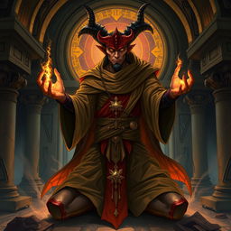 A detailed illustration of a half demon monk sorcerer