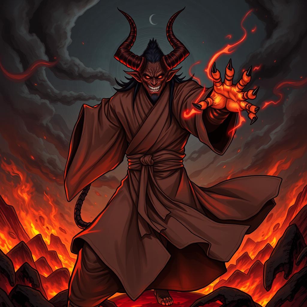 A detailed illustration of a demon monk