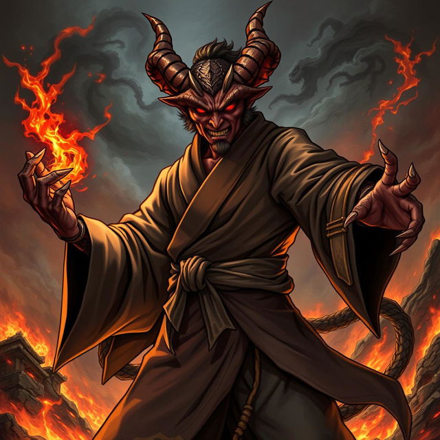 A detailed illustration of a demon monk