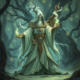 A detailed illustration of a ghost shaman, ethereal and otherworldly