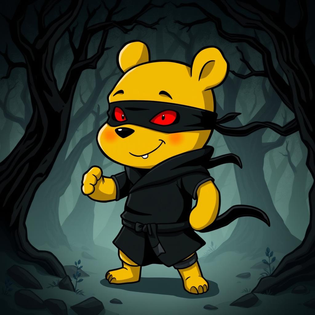 A unique illustration of Winnie the Pooh as a ninja demon