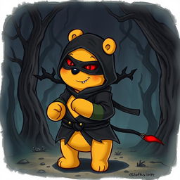 A unique illustration of Winnie the Pooh as a ninja demon