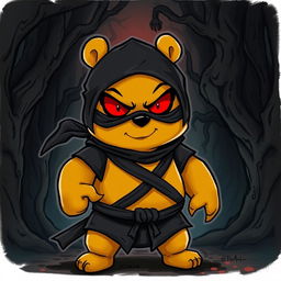 A unique illustration of Winnie the Pooh as a ninja demon