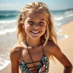 A cute and attractive blonde girl enjoying a sunny day on a beautiful beach