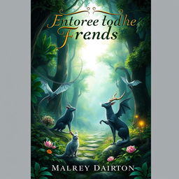 A captivating ebook cover featuring an enchanted forest with mystical creatures