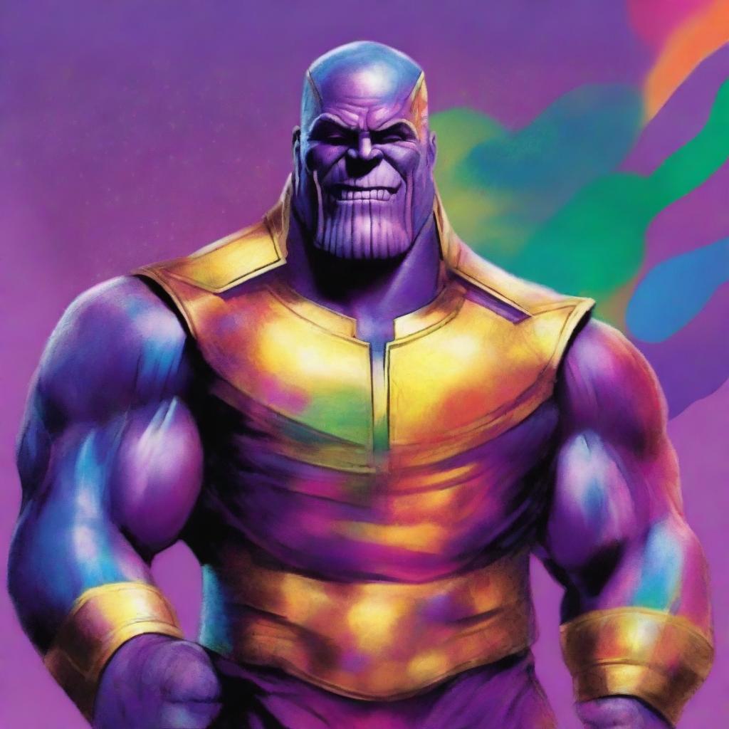 A creative and respectful illustration of Thanos, the Marvel character, depicted in a positive LGBTQ+ context