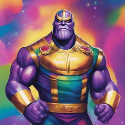 A creative and respectful illustration of Thanos, the Marvel character, depicted in a positive LGBTQ+ context