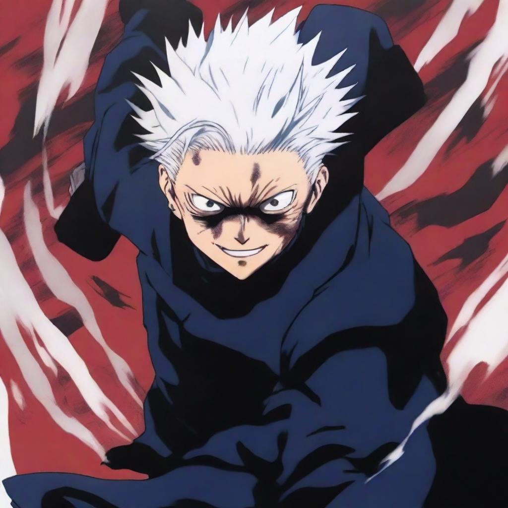 A dynamic and powerful illustration of Gojo Satoru from Jujutsu Kaisen