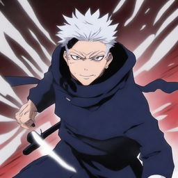 A dynamic and powerful illustration of Gojo Satoru from Jujutsu Kaisen