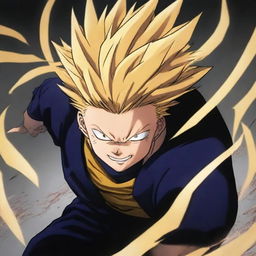 A dynamic and powerful illustration of Gojo Satoru from Jujutsu Kaisen transformed into a Super Saiyan 3