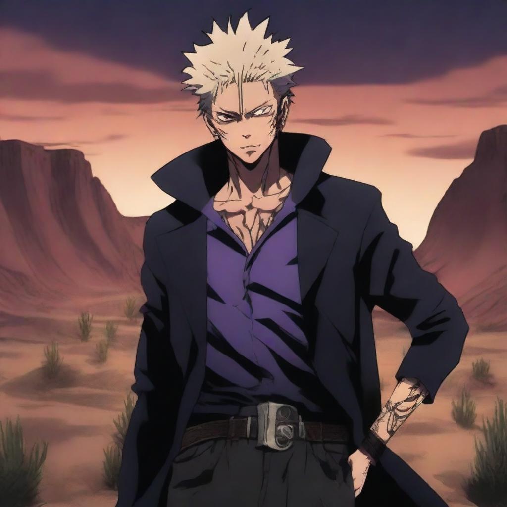 An artistic depiction of Sukuna from Jujutsu Kaisen as a cowboy