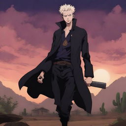 An artistic depiction of Sukuna from Jujutsu Kaisen as a cowboy