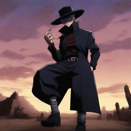 An artistic depiction of Sukuna from Jujutsu Kaisen as a cowboy