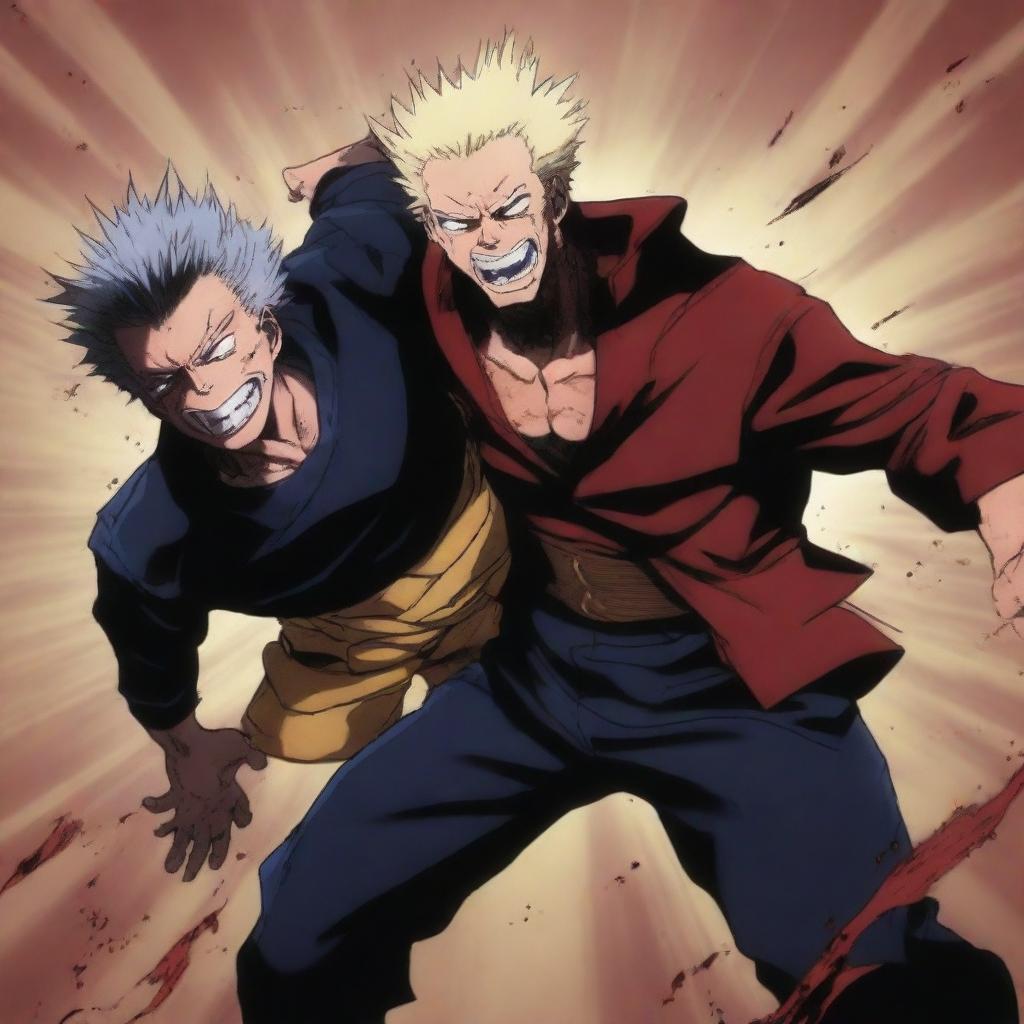 A dynamic and intense illustration of Sukuna from Jujutsu Kaisen delivering a powerful punch to Wolverine from Marvel