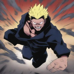 A dynamic and intense illustration of Sukuna from Jujutsu Kaisen delivering a powerful punch to Wolverine from Marvel