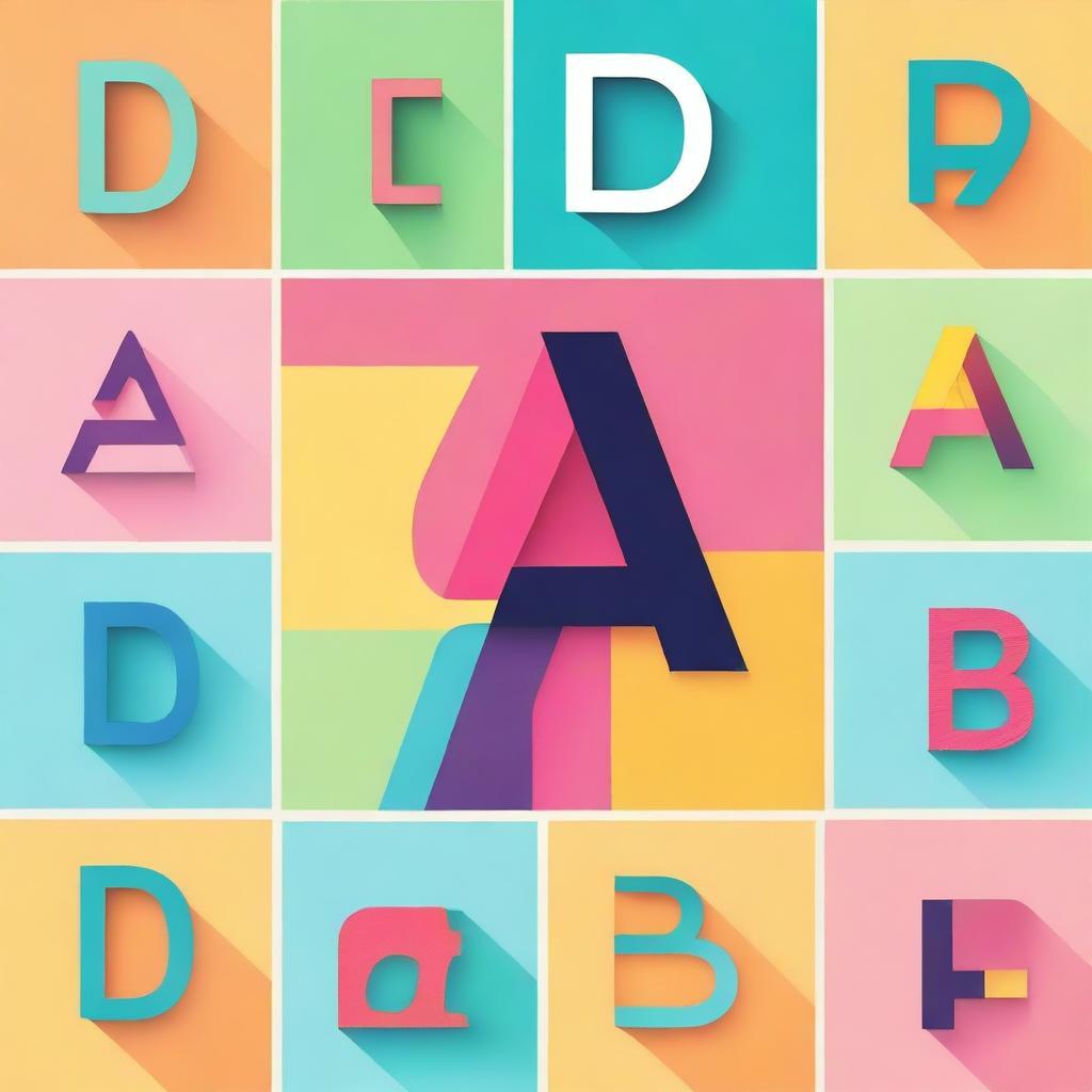 Create a creative image featuring the characters 'D' and 'A' in inspired fonts and vibrant colors