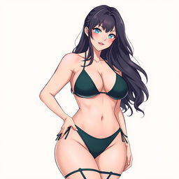Create an image of a voluptuous waifu character wearing a nano bikini