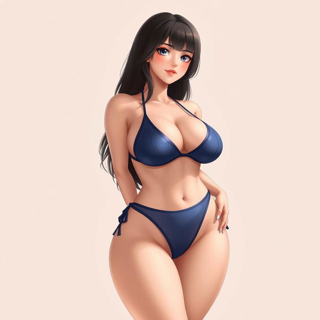 Create an image of a voluptuous waifu character wearing a nano bikini