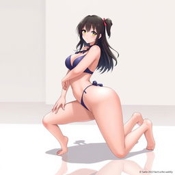 Create an image of a voluptuous waifu character wearing a nano bikini