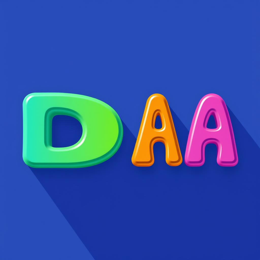 Create a creative image featuring the characters 'D' and 'A' in inspired fonts and vibrant colors