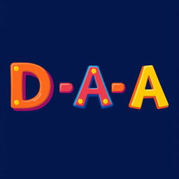 Create a creative image featuring the characters 'D' and 'A' in inspired fonts and vibrant colors