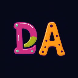 Create a creative image featuring the characters 'D' and 'A' in inspired fonts and vibrant colors