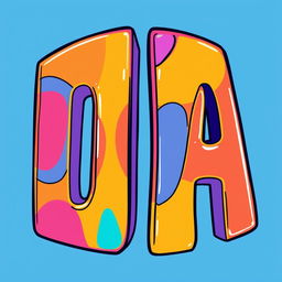 Create an image of the word 'DA' in large, bold, and colorful letters