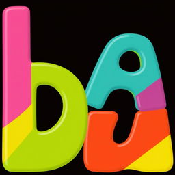 Create an image of the word 'DA' in large, bold, and colorful letters