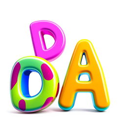 Create an image of the word 'DA' in large, bold, and colorful letters