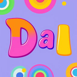 Create an image of the word 'DA' in large, bold, and colorful letters