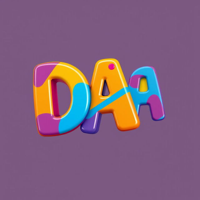 Create an image of the word 'DA' in large, bold, and colorful letters