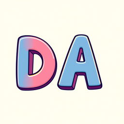 Create an image of the word 'DA' in large, bold, and colorful letters