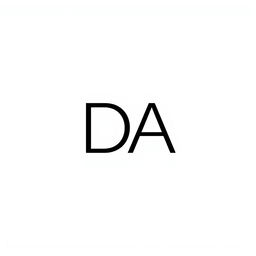 A simple and minimalistic letter 'DA' in a modern font, centered on a plain white background