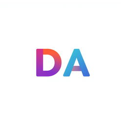 A colorful and minimalistic letter 'DA' in a modern font, centered on a plain white background