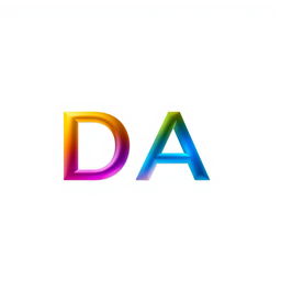 A colorful and foil minimalistic letter 'DA' in a modern font, centered on a plain white background