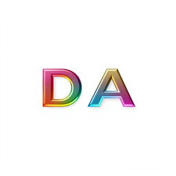 A colorful and foil minimalistic letter 'DA' in a modern font, centered on a plain white background
