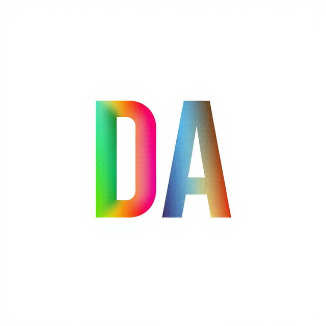 A colorful and foil minimalistic letter 'DA' in a modern font, centered on a plain white background