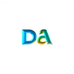 A colorful and foil minimalistic letter 'DA' in a modern font, centered on a plain white background