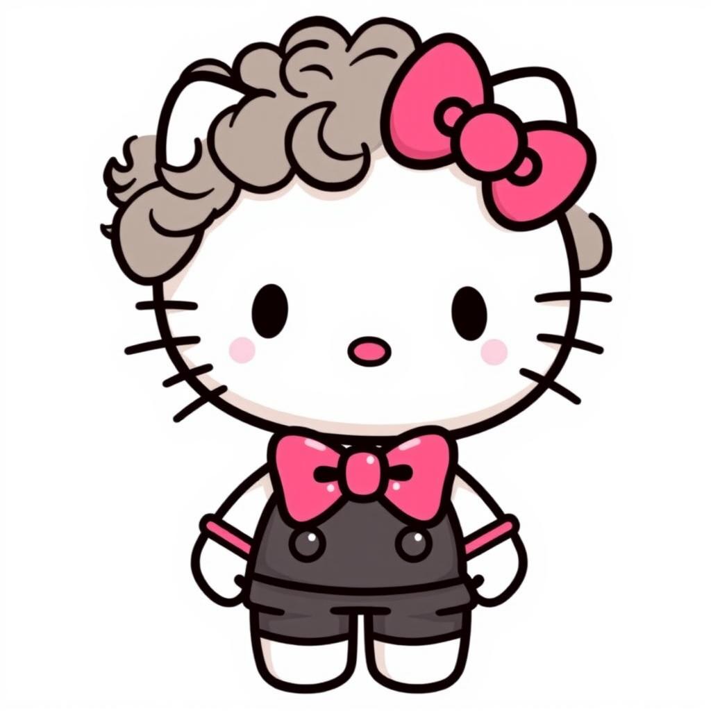 Create a male version of Hello Kitty with curly hair