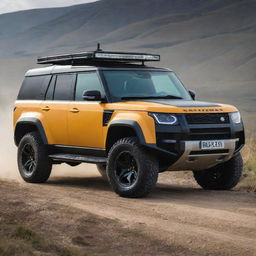 A unique vehicle that merges Lamborghini's sporty aerodynamics with the robust, adventure-ready design of a Land Rover.