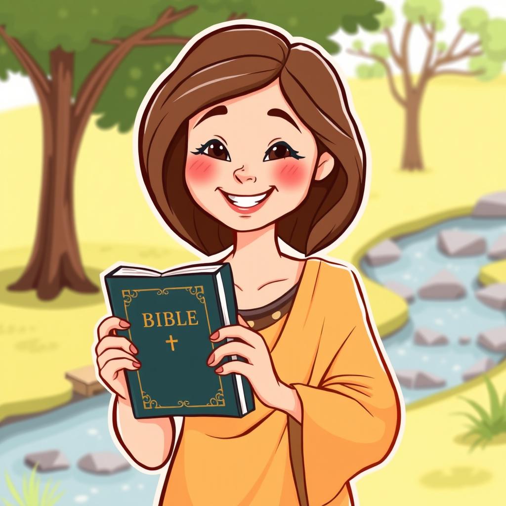 A cartoon depiction of a woman holding a Bible