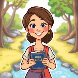 A cartoon depiction of a woman holding a Bible