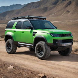 A unique vehicle that merges Lamborghini's sporty aerodynamics with the robust, adventure-ready design of a Land Rover.