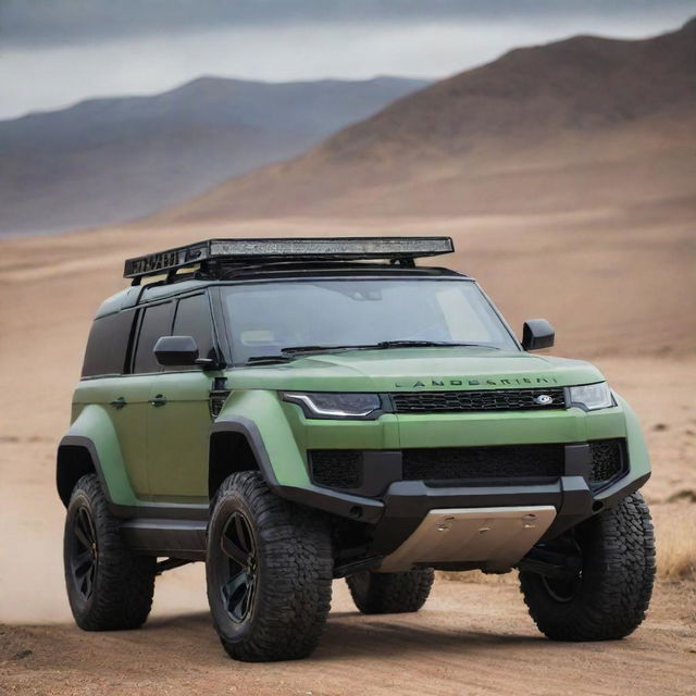 A unique vehicle that merges Lamborghini's sporty aerodynamics with the robust, adventure-ready design of a Land Rover.