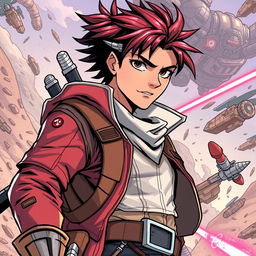 A detailed and vibrant illustration of Kaine Solo, a character with a heroic and adventurous appearance