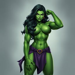 Create an image of She Hulk, showcasing her strength and beauty in a confident and powerful pose