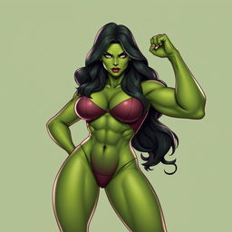 Create an image of She Hulk, showcasing her strength and beauty in a confident and powerful pose