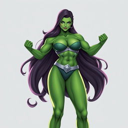 Create an image of She Hulk, showcasing her strength and beauty in a confident and powerful pose