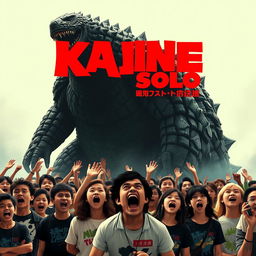 Create a movie poster titled 'Kaine Solo: The Leakage That Gothretro Fears'