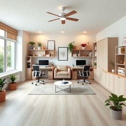 A shared home office design for a couple in a 6m x 6m room